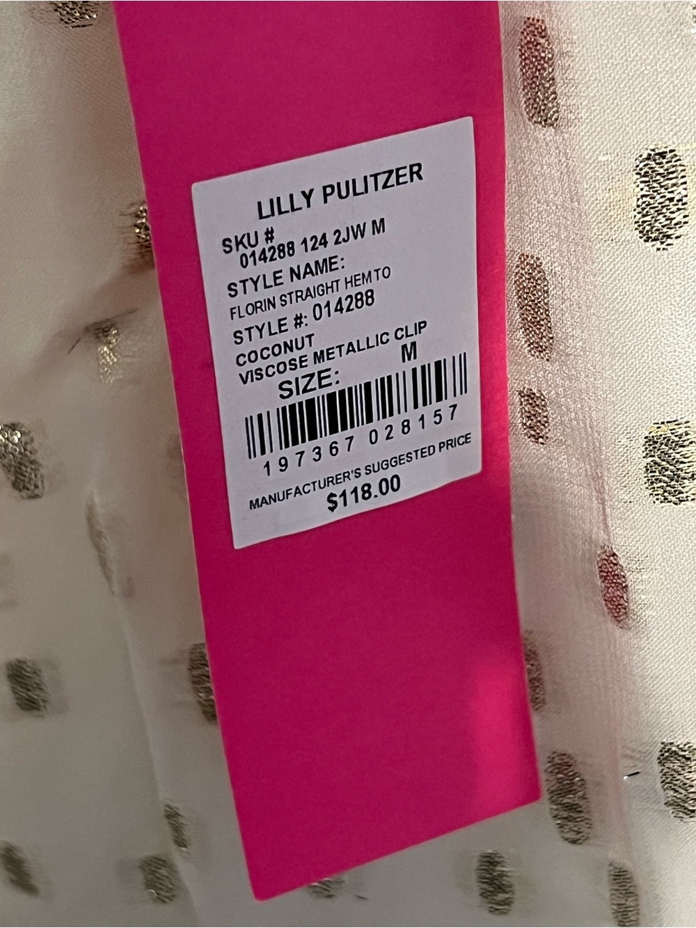 NWT Lilly Pulitzer Coconut Ivory Top with Metallic Gold Dot Print - Picture 3 of 7
